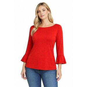 Lauren Ralph Lauren Orange Top Bell Sleeve 3/4 Sleeve 100 %Cotton Blouse M